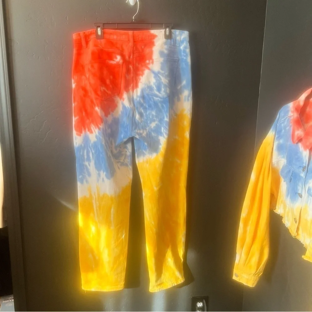 American Bazi Women's Tie Dye Ripped Denim Jacket And jeans size: 1X